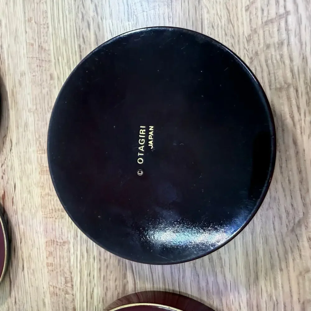 Vintage Japanese Lacquerware Coasters Set of 5 Burgundy Gold Floral 4 Inch